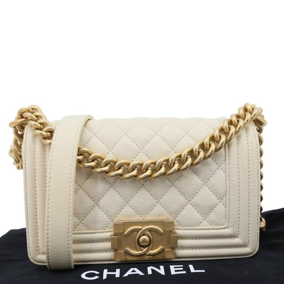Chanel Boy Flap Small Quilted Caviar Leather Chain Shoulder Bag Cream - Picture 3 of 14